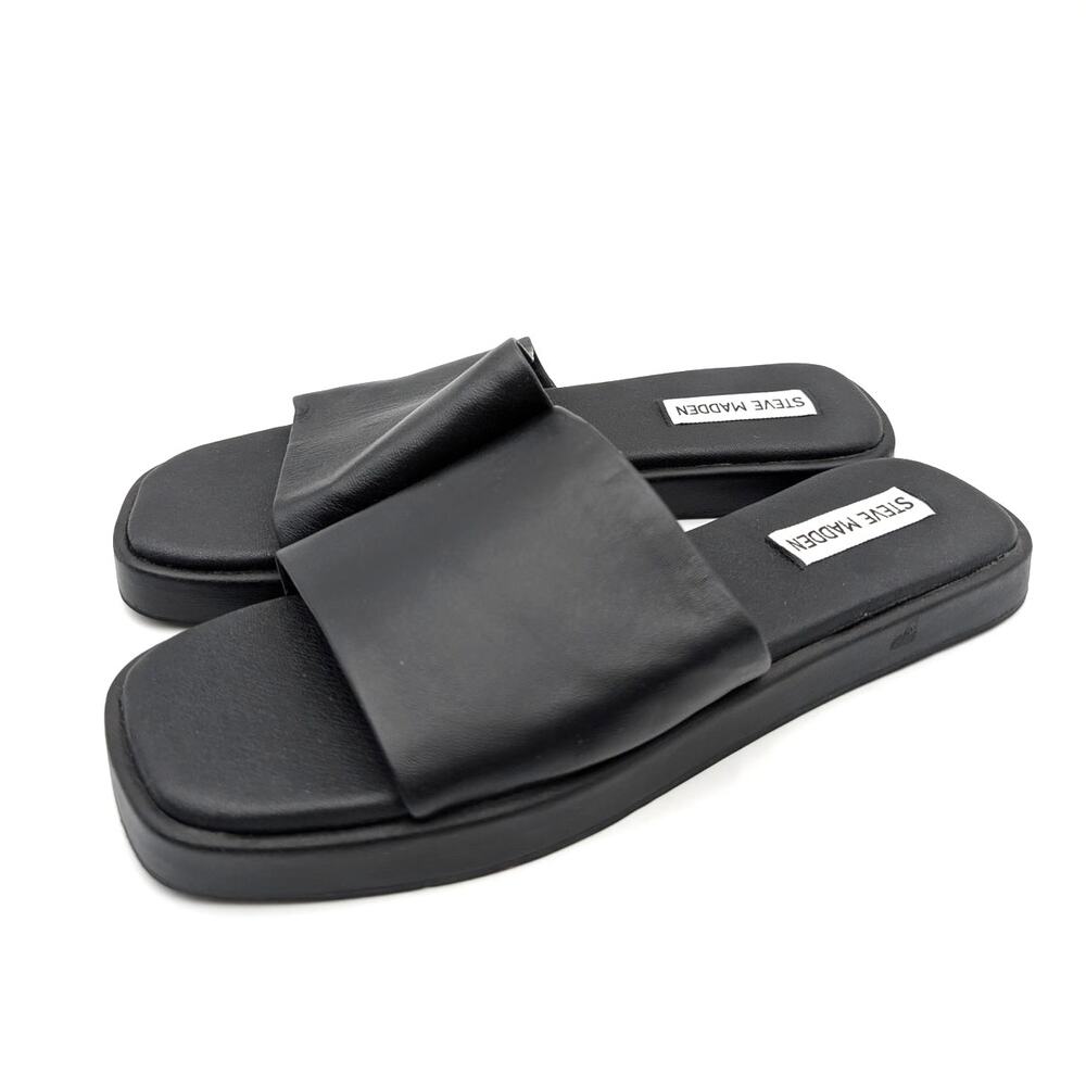 Steve Madden Holmes Slide Sandal Open Square Toe Women's Black Size US7M EU37.5